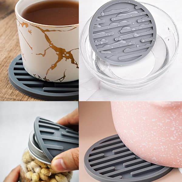 Coasters, 8-pak silikone coasters, drikkeunderlag med stativ, fortykkede drænbare coasters, egnet til kolde drikke, varme drikke (grå)