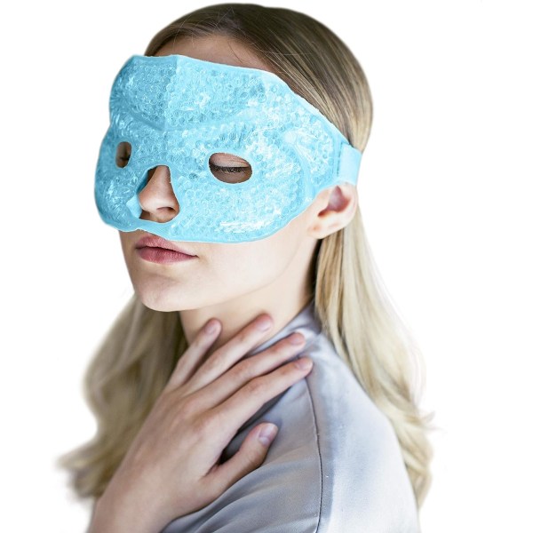 Gel Ice Pocket Cold Face Mask til varm og kold terapi - Halv ansigtsmaske til migrænestress - Reducerer hævelser i øjnene, mørke rande - Stofryg