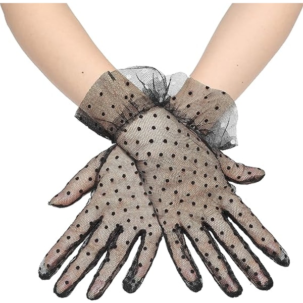 Sort - 1920'erne korte handsker til kvinder med blonder Klassisk damesko