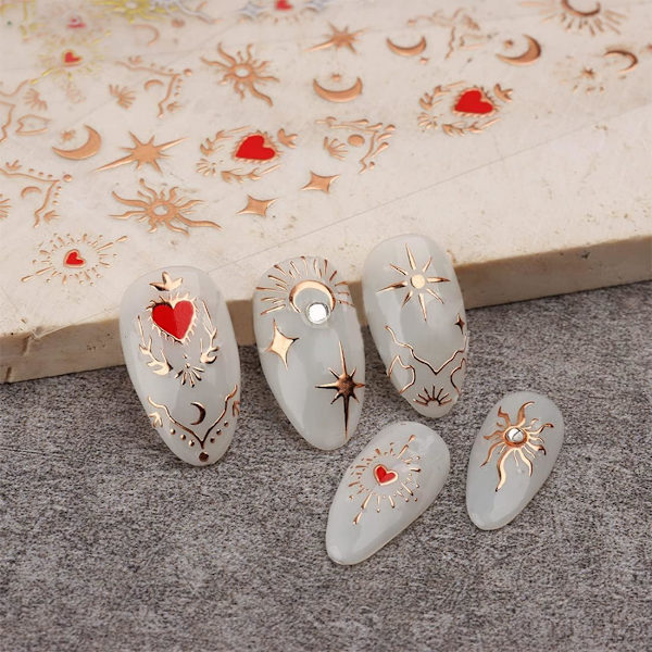 12 stk ark med 3D neglekunst klistremerker, gull metallisk negleklistremer luksuriøs design selvklebende negleklistremerker for hjem, salong, DIY negledekorasjon DIY hobby