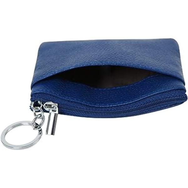 Dam lädermyntväska Mini Pouch Växelplånbok med nyckelring, Blå