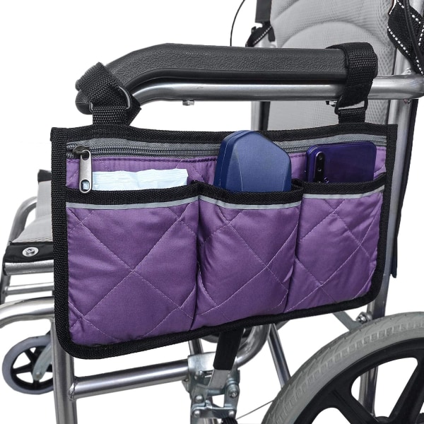 Lila Färghjul-Rullstolsväska, Rullstolsväska, Rullstols Sidoväska För Armstöd Med Reflekterande Remsa För Gåstolar, Rullstolar, Rollator Tillbehör