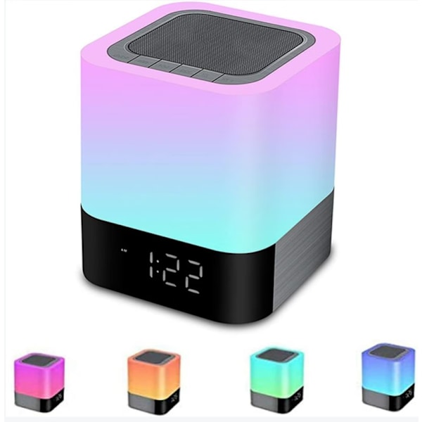 Bärbar Bluetooth-högtalare LED-sänglampa med touch-kontroll, bordslampa med färgväxlande nattlampa med väckarklocka för sovrummet