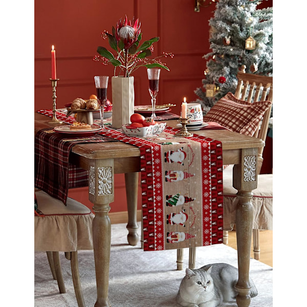 Julbordstablett, Rustik Röd Rutiga Tomte Tablett för Jul- och Födelsedagsfester, Köks- och Matbord, Heminredning, 18x72 tum (B)