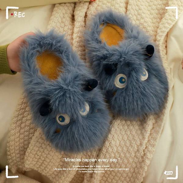 Kvinners plysj tøfler søte små monster kawaii alv fluffy hjemmesko 24.5cm