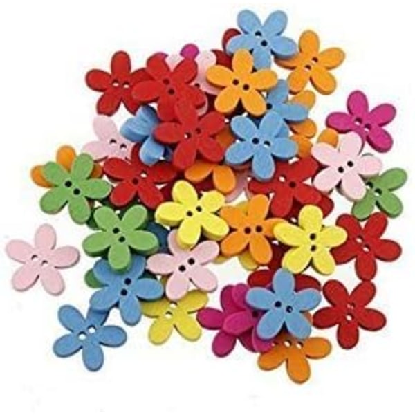 200 st platta färgglada blommiga träknappar för sömnad, hantverk och scrapbooking