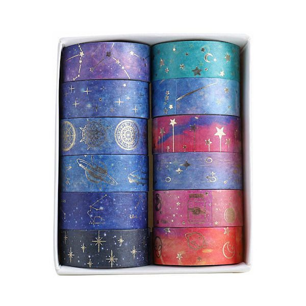 12 Washi-tejprullar, Triumph Sky Starry Standard Dekorativ Papper Självhäftande Maskeringstejp Maskeringstejp Självhäftande Prova Masque Masque Washi Dekorativt Band