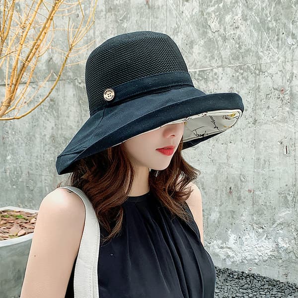 Dam Mesh Solhatt Sommar Strand UV-skydd UPF Fällbar Bred Brätte Hakrem