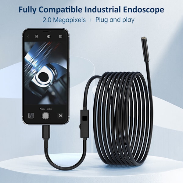 Endoskooppikamera valolla, IP67-vesitiivis endoskooppi 8 LED-valolla, 5 metrin puolijäykkä kaapeli, 2,0 megapikselin HD-käärmekamera iOS:lle ja Androidille
