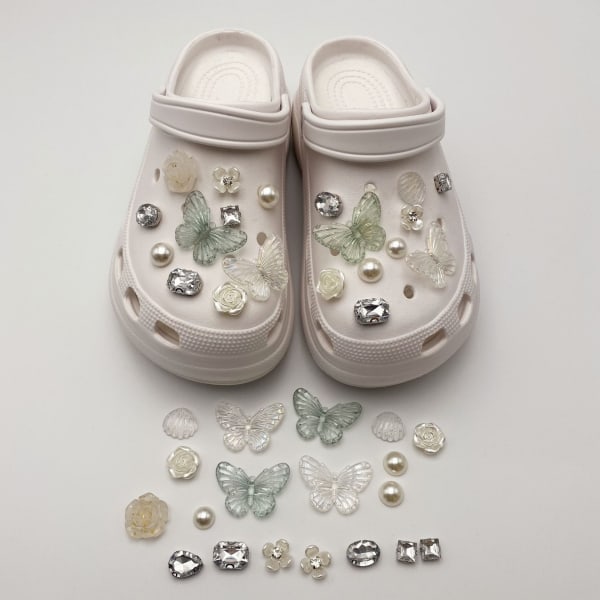20 kpl 3D-puukengät sandaalit koristeet (vihreä perhonen), kenkäkorut