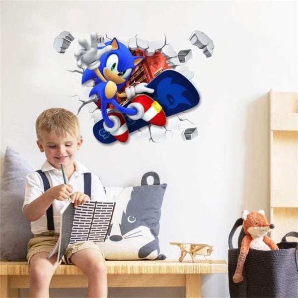 Sonic seinätarra, lasten sarjakuva makuuhuoneen taustaseinäkoriste itseliimautuva seinätarra, juhlatarvikkeet