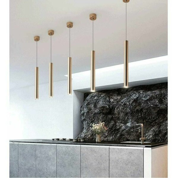 Ett stycke modernt taklampa Guld spotlight Långt rör pendel LED-cylinderljus för kök Island Sovrum Vardagsrum Inomhus Justerbar Hängande