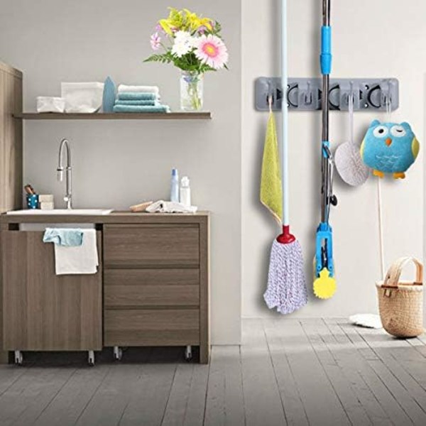Kvastmoppställ Organiser 25,8*6*6cm, väggmonterad organiser med 4 krokar i 3 positioner, lämplig för förvaring av borstmoppar och kvastverktyg.