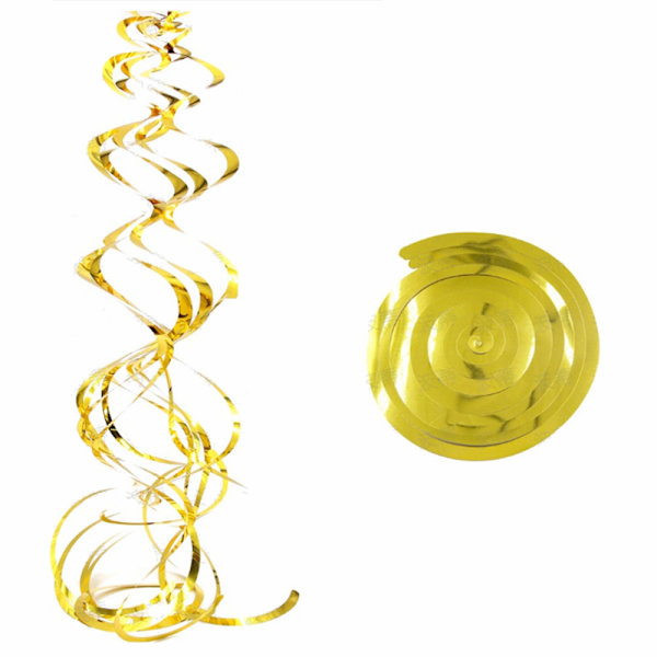 Gull hengende virveldekorasjoner i plast, flagrende festdekorasjoner i spiral for tak, bryllup, babyshower, bursdagsfester