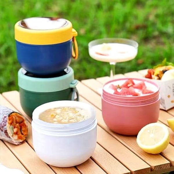 Assorterad frukostmugg (vit) läckagesäker yoghurtmugg med sked, praktisk bärbar assorterad frukostmugg, 600 ml utomhus snacksburk