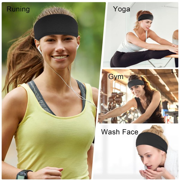 3-pack yogahuvudband stretchhuvudband halkfria huvudband mjuk bomull svettabsorberande huvudband tränings pilates löpning sport huvudband kvinnor flickor