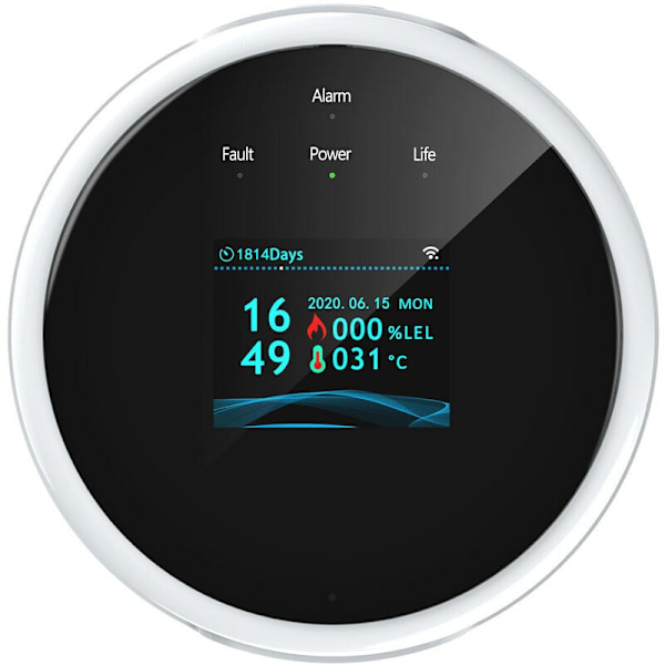WiFi gasläckagedetektor och LCD väggalarm väggapp intelligent Wi-Fi naturgastestare/LPG-alarm Summer för hem skrivbord (EU)