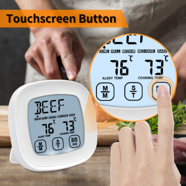 Digital kötttermometer med dubbla sonder och stor bakgrundsbelyst LCD-skärm, grilltermometer för ugn, kök och rökare med timer,