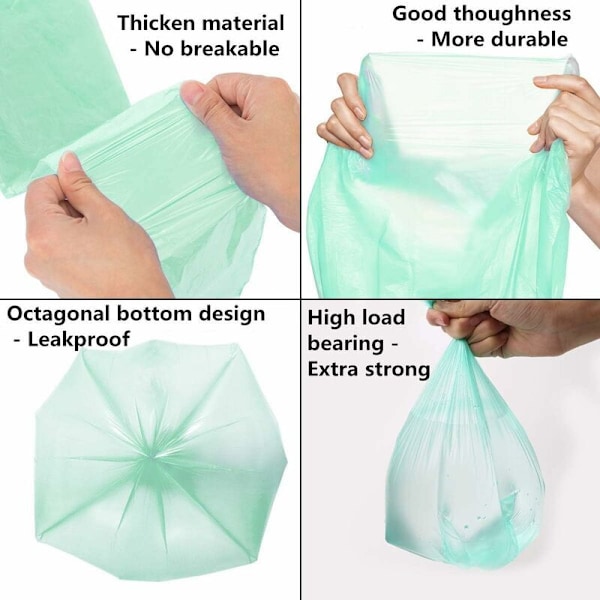 100 søppelsekker, 15-20l, ultra-resistente, anti-finish, med grønt håndtak 45x60cm