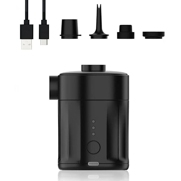 Bærbar luftpumpe for oppblåsbare produkter, elektrisk luftpumpe, oppladbar pumpe, ultra-mini pumpe (svart)