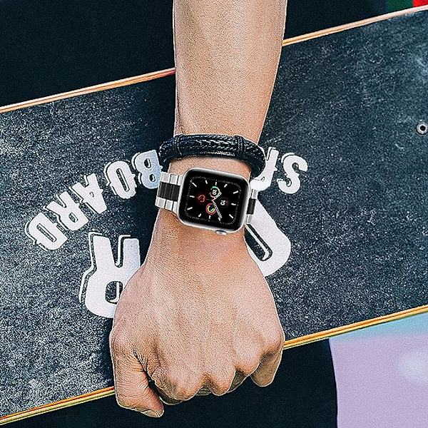 Ruostumattomasta teräksestä valmistettu ranneke (hopea musta, kello ei sisälly), 38mm-41mm ranneke yhteensopiva Apple Watch Series Ultra 8/7/6/SE/5/4/3/2/1:n kanssa, yhteensopiva