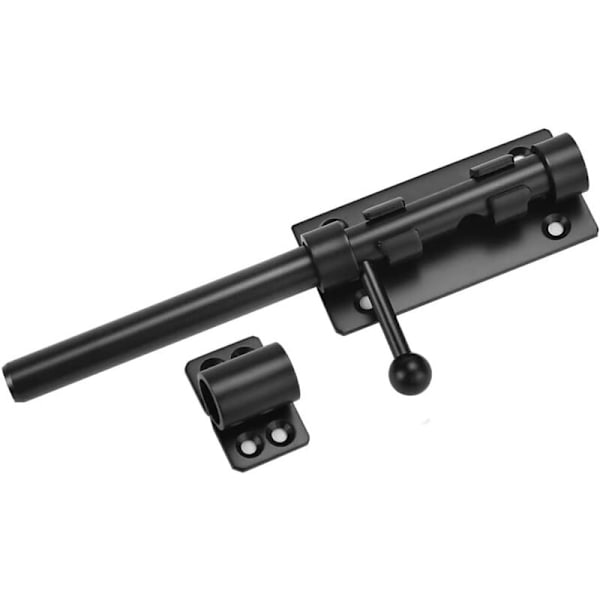 Robust skjutdörrslås med 6 TUMS hänglåshål, 160 mm i matt svart rostfritt stål, dörrlås med skjutbar cylinder 14 mm i diameter