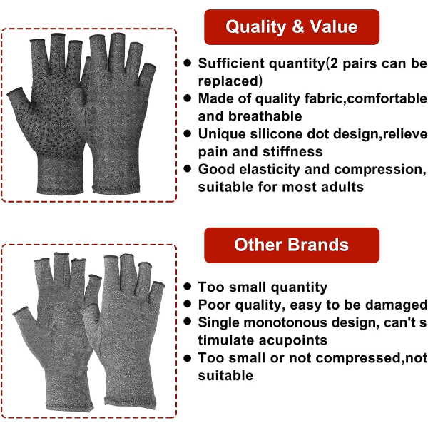 2 paria niveltäväsairauksille tarkoitettuja hanskoja (L, musta+harmaa), neutraalipainehanskat, hengittävät nivelkipua lievittävät hanskat, aikuisille sormettomille miehille ja naisille, tarjoavat tukea