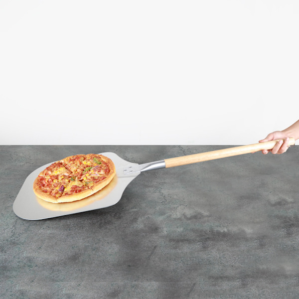 430 rustfrit stål pizzaspade - pizzaspade og kagespade med træhåndtag - pizzascraper til pizza, tarte flambée og brød - aftageligt håndtag
