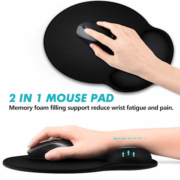 Ergonomiska musmattor 3-pack med handledsstöd och med slät Lycrayta och halkfri gummibas för bärbar dator, kontor, bekvämt minnesskum