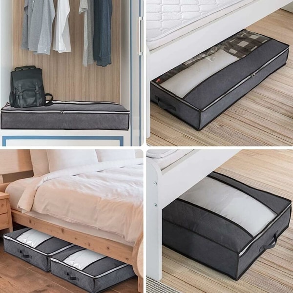 Sett med 3 oppbevaringsposer under sengen, stor sammenleggbar oppbevaring under sengen av non-woven, oppbevaringsposer for dyner, dyner, tepper, puter, leker, klær (100x 50 x 15
