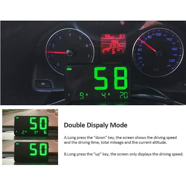 Car HUD Head up Display, C80P Digital GPS Speedometers med MPH/KMH Hastighetsvarning Trötthetskörningslarm 4,5 tums LED-skärm, för alla bilar