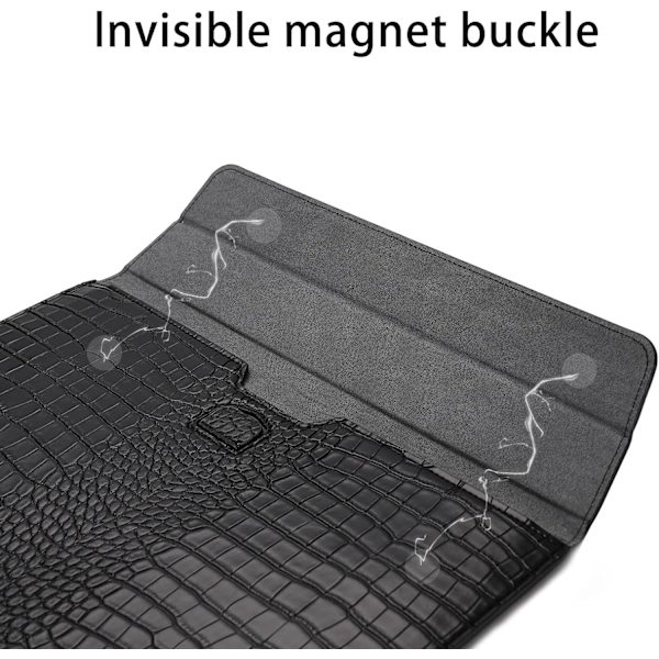 Laptop-sleeve for 14-tommers datamaskin, krokodillemønstret PU-skinn flip-deksel, svart