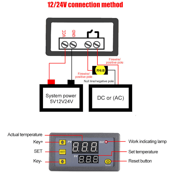 Digital display termostatmodul Mikrostaterkort (röd-blå 12v)
