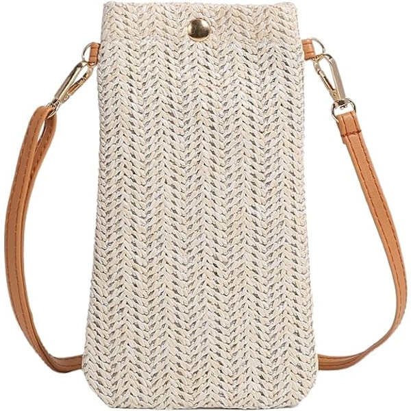 Crossbody-väskor (vit), damväskor i casual vävt halm, vävda axelväskor, mobiltelefonväskor