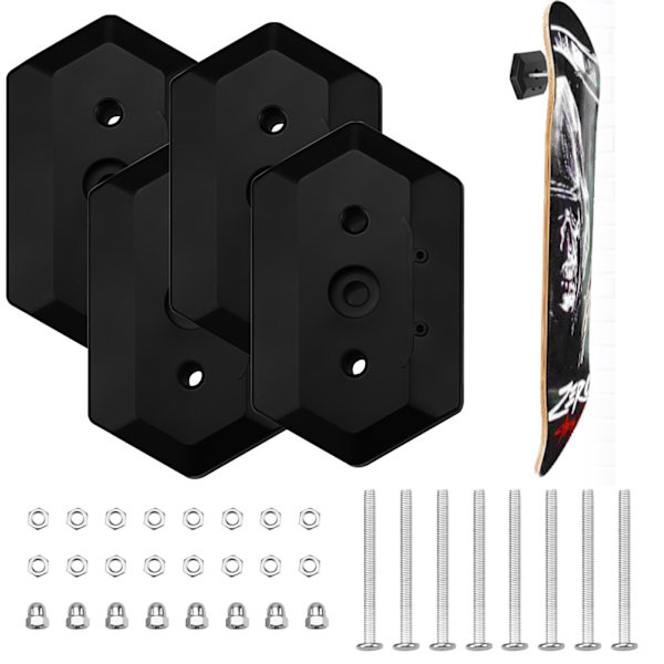 4 stk. Skateboard vægbeslag Skateboard display Hanger Skateboard Hanger Hook Vertikal og horisontal til Skateboard Deck Display Opbevaring sort