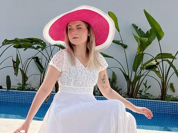 Dame Halm Bredskygget Sommer Derby Hat Foldbar Blød Strand Solhatte