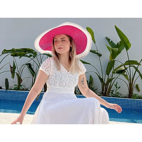 Kvinner Halm Bred Brem Sommer Derby Hat Sammenleggbar Soft Beach Sun Hats