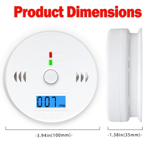 Kolmonoxiddetektor med LED-display, rök- och kolmonoxiddetektor -