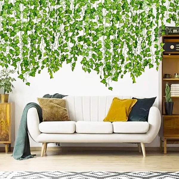 (Grøn) Kunstig efeubladplante vinkrans hængende falsk blad F