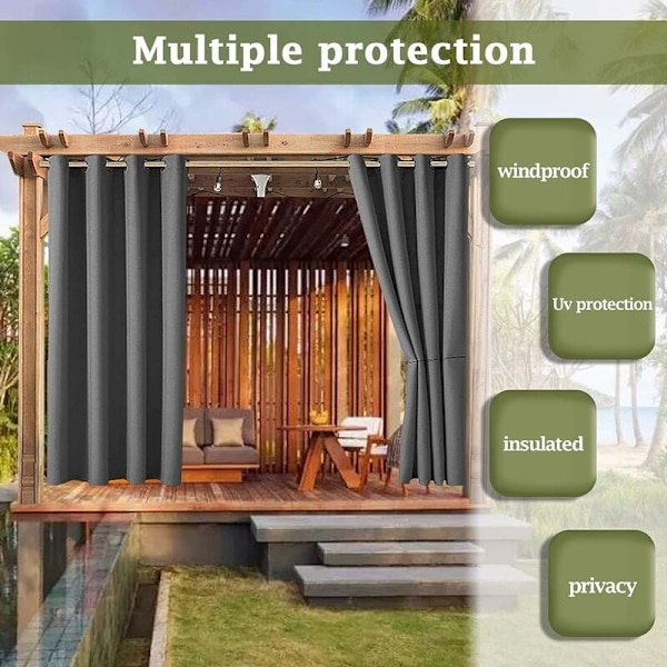 Utomhusgardiner Trädgård Uteplats Gazebo Mörkläggningsgardin Vindtät UV-skydd Mögelbeständig, Termiskt isolerade gardiner med öljetter, L 132cm x H