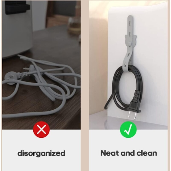 4 stk. KABEL feste, kabelorganisator, gjenbrukbar, stropper og festesnorer, borrelås, kabelorganisator med spesiell design