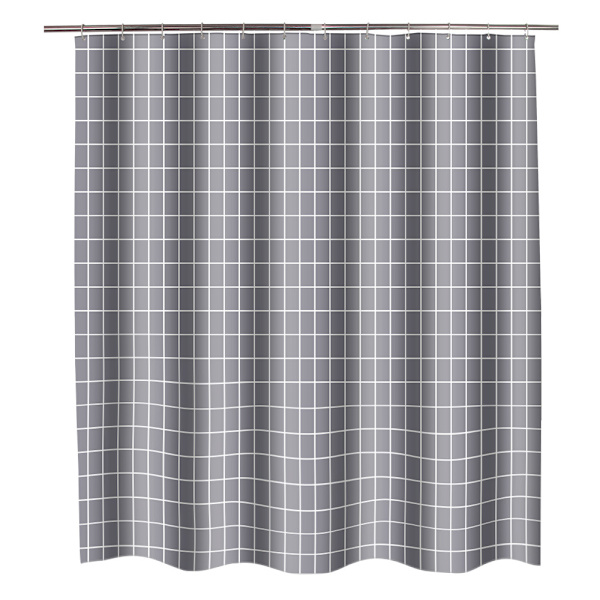 Duschdraperi Vattentät Förtjockad Polyester Duschdraperi Grått Rutnät Används för att Dekorera Badrumsgardiner (150cm Bredd x 180cm Höjd)