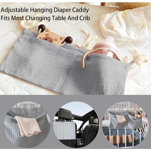 1 roms hengende lag med lag (grå) ， Oppbevaring hengende babyseng ， Babyseng organizer, Baby hengende organizer for babyseng, oppbevaringspose for barn