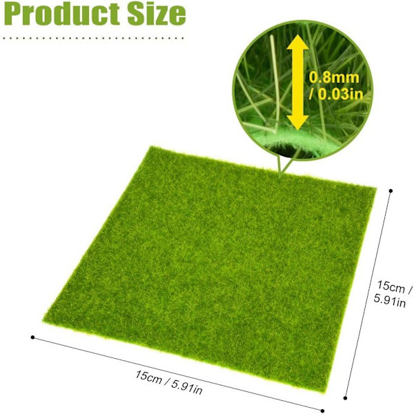 Kunstig gressmatte (størrelse: 15 cm * 15 cm), plen for dekorasjon 15 cm plastplen gress innendørs utendørs grønn syntetisk gress mikro o