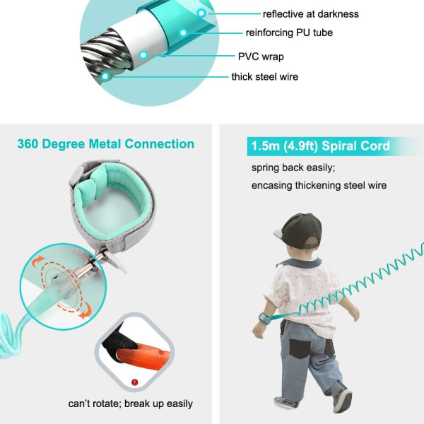 Förlorad handledsbarnsbälte säkerhetslinor koppel handledsband handledslänk koppel barnsäkerhetssele mjuk resehandelsundersökningshjälpare
