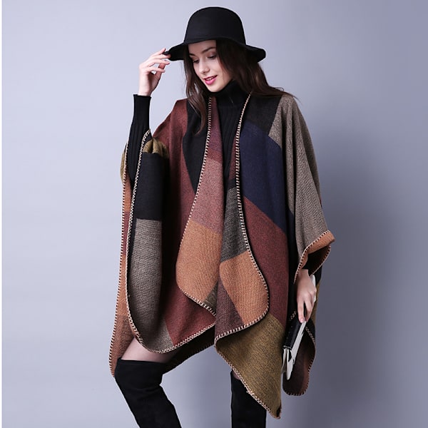 Kapper for kvinner, kappe-stil høstklær, foran Boho cardigans, oversized rutete kapper