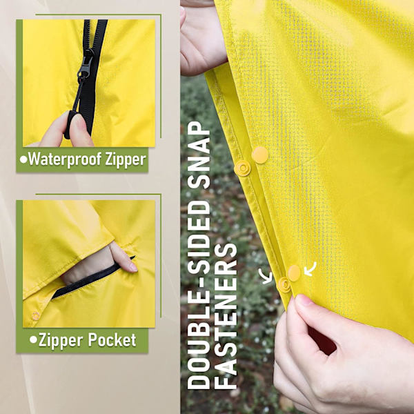 Regnjakke Poncho med Lynlås Hætte til Voksen Gul
