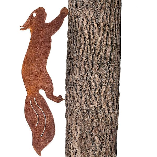 Puinen orava - Metalli puutarhakoriste - 30cm - Luonnollinen ruosteen patina