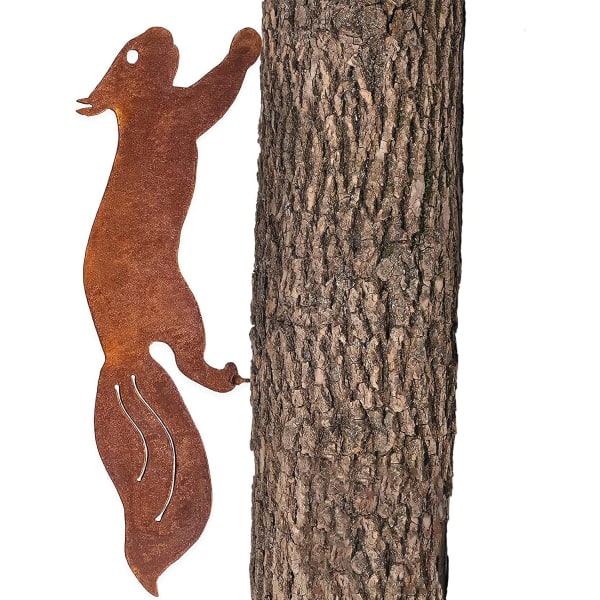 Treet Ekorn - Metall Hagepynt - 30cm - Naturlig Rust Patina