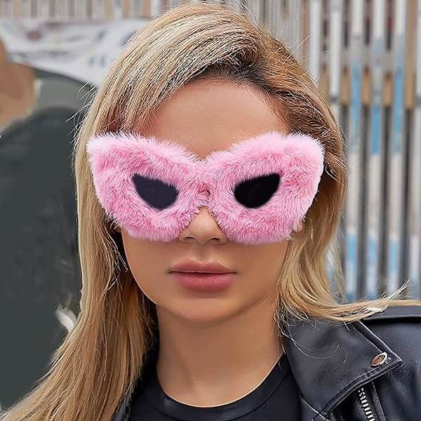 Mjuka kattögon solglasögon (rosa) festglasögon för kvinnor punk mjuk sammet extra stora kvinnor UV400 skugga handgjorda novelty glasögon